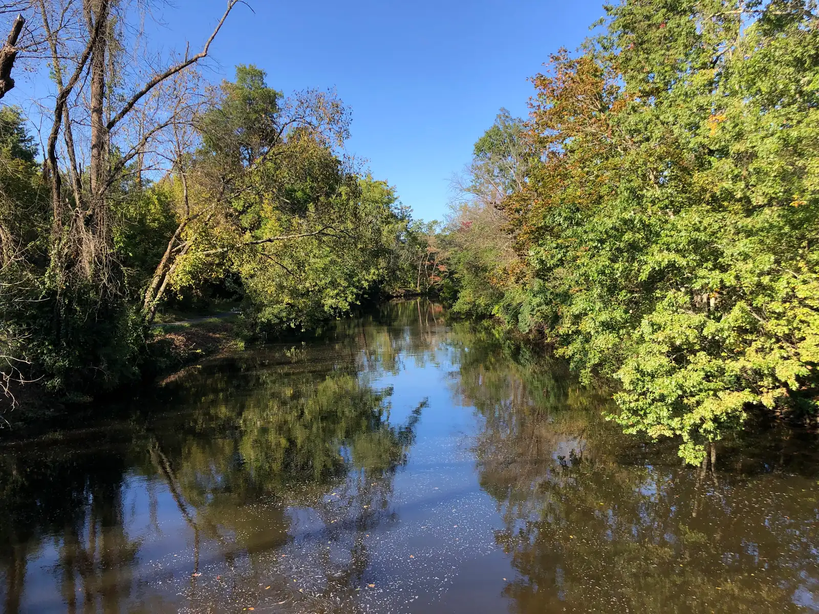 The Delaware and Raritan Canal between autumn trees in Franklin Township
