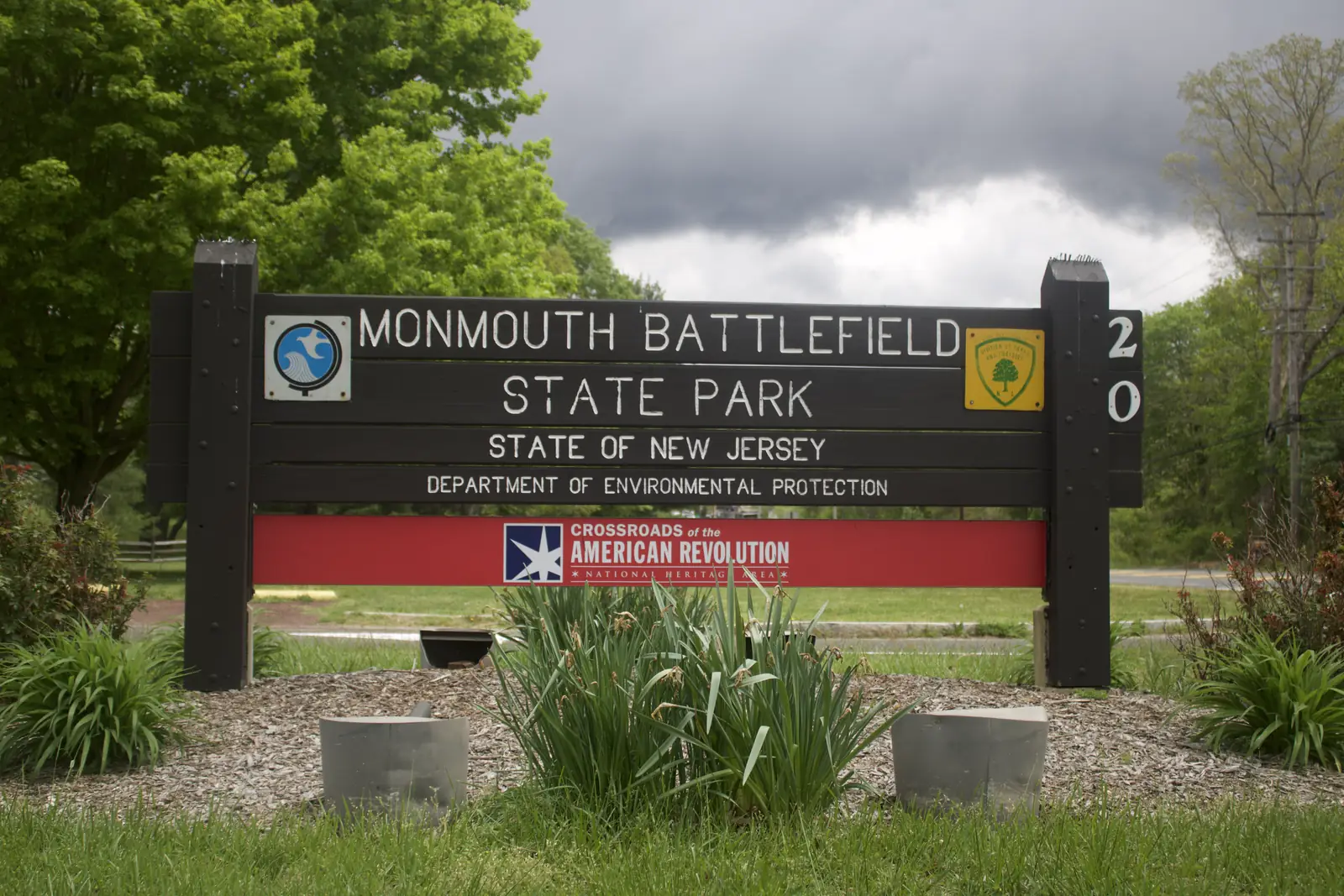The entrance sign of Monmouth Battlefield State Park in Manalapan