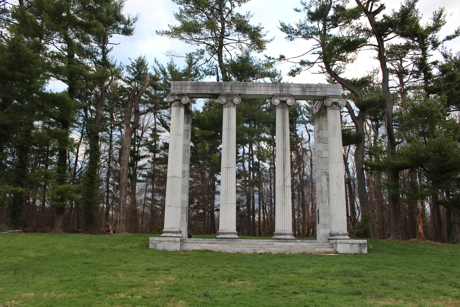 The colonnade at Princeton Battlefield State Park, among pine trees